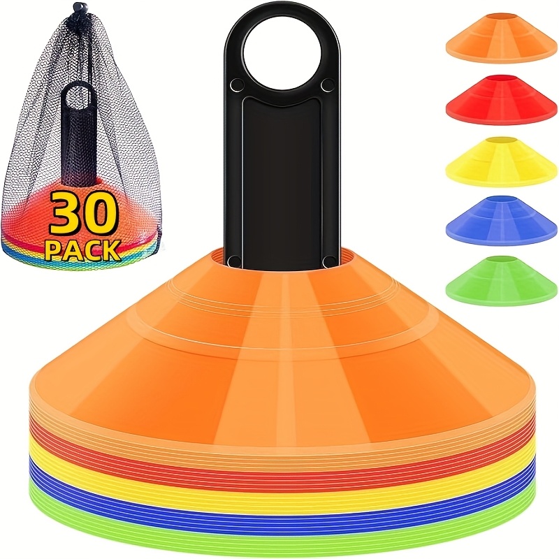 TEMU 60pcs/30pcs Lightweight Soccer Cones, Agility Disc Sports Cones With Carry Bag And Holder, Plastic Football Cones For Drills, Sports Training,