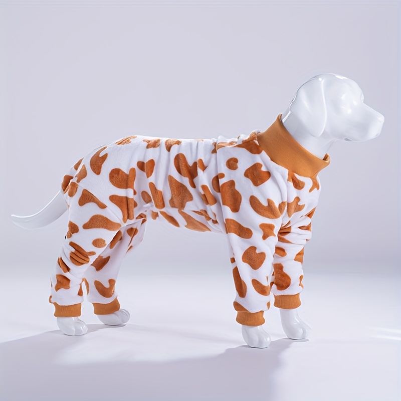 TEMU Cozy Leopard Print Dog Pajamas - Warm, Soft Polyester Pet Onesie For , Easy Pullover Style, Fits Medium To Large Breeds - Snug & Soothing Dog