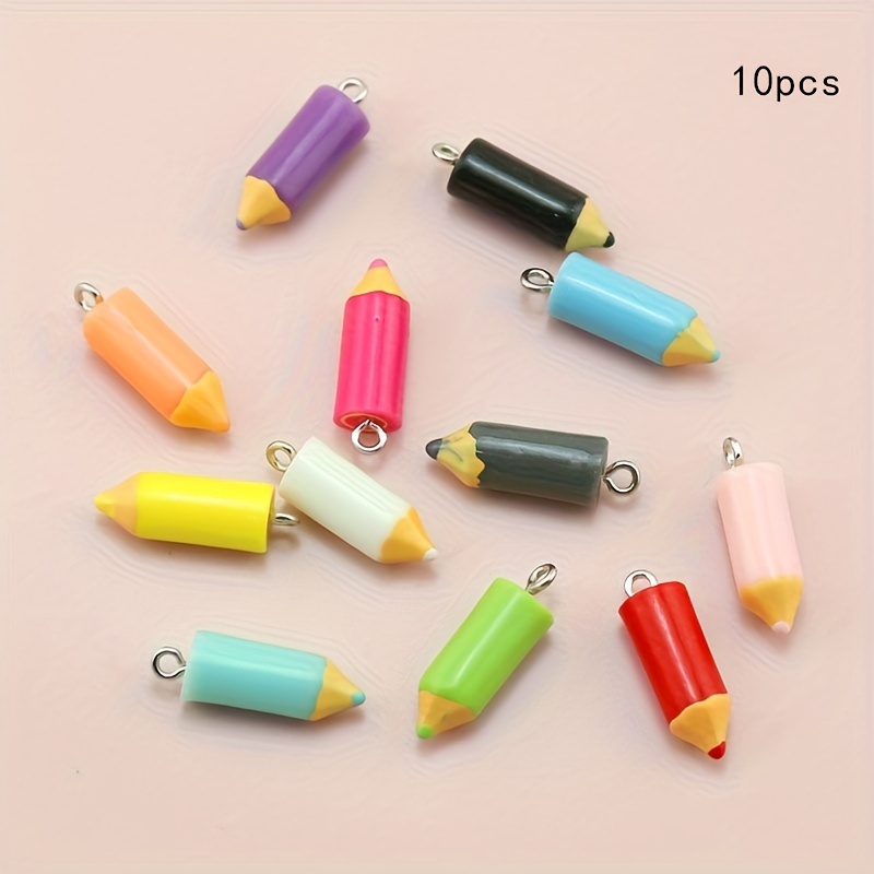 Image of 10pcs Colorful Resin Mini Pencil Pendant Charms For Diy Handmade Bracelets, Earrings, Bag Beads, Jewelry, Keychains, And Accessories