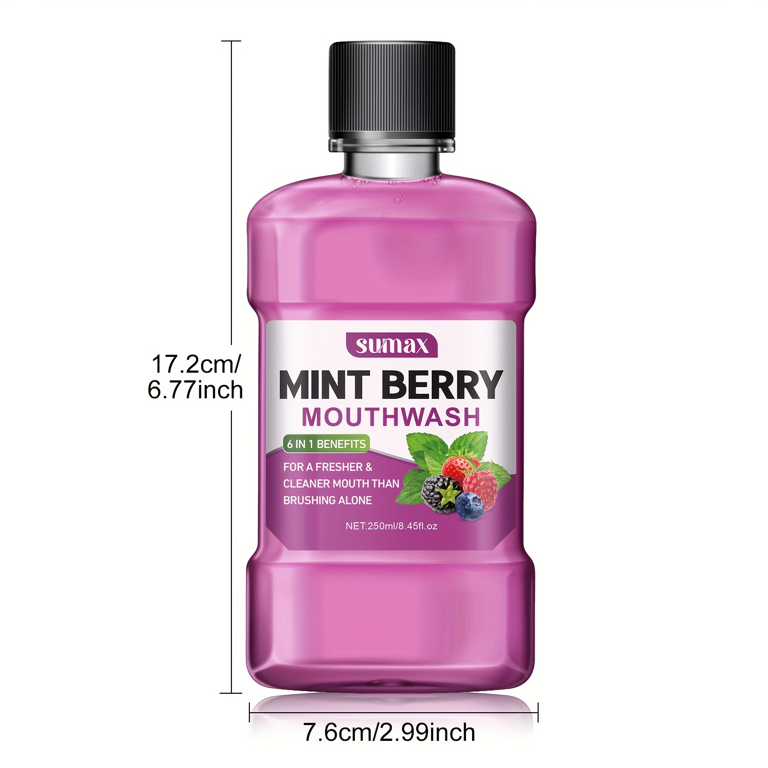 Peppermint Berry Mouthwash, Blueberry Fruit Extract, Raspberry, Peppermint Extract Mouthwash, Deep Cleansing Mouthwash, Jam Flavor, , -8.45oz