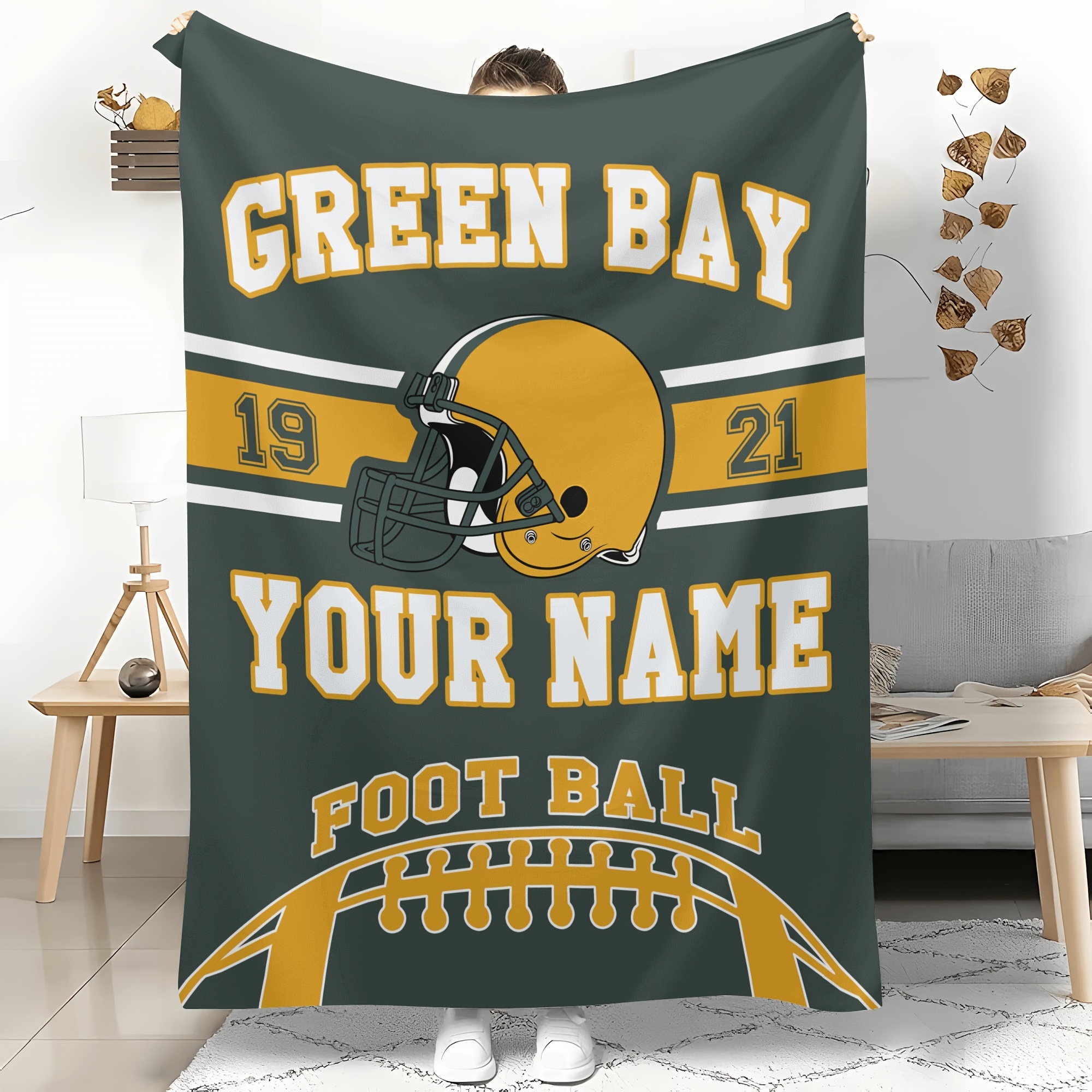 

Personalized Football Blanket - Custom Name, Ideal Gift For Fans, Beds, Sofas & Travel, Soft Polyester, Machine Washable, Blankets, Gift Ideas