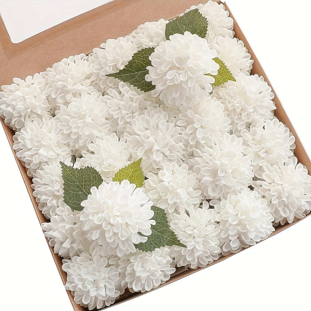 

25pcs White Artificial Flowers Ivory Fake Silk Dahlia Ball Set For Diy Bridal Wedding Bouquets Centerpieces Arrangements Decor (ivory)