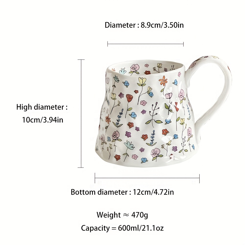 1pc   painted   floral ceramic cup reusable insulated for coffee tea and water ideal for couples and home use 1