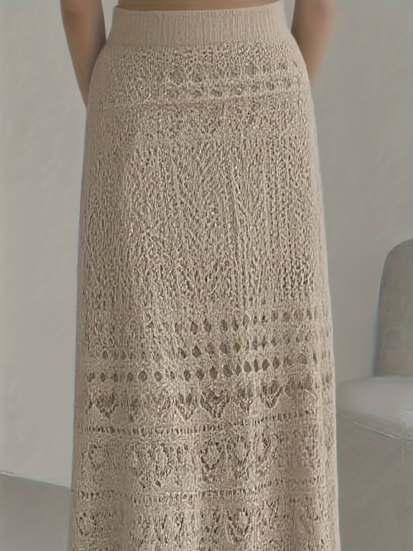 womens high waisted a line skirt elastic waistband crochet Temu