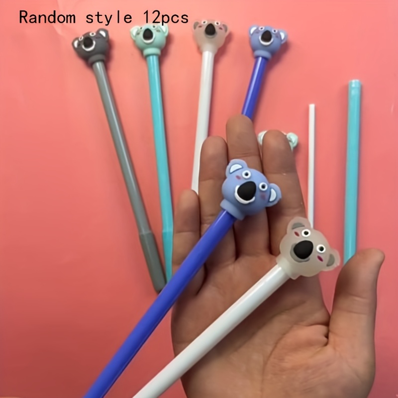 Image of 12pcs 0.5mm Creative Cartoon Koala Gel Pen, Random Style Cute Learning Stationery Silicone Head Water-based Pen Office Signature Pen .
