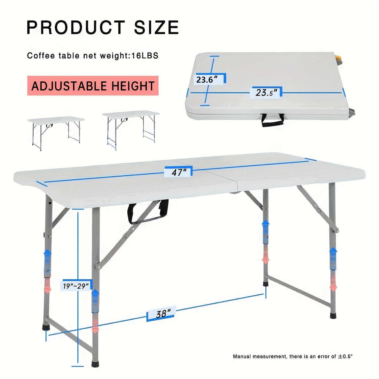 TEMU Table pliante d'extérieur 4ft/6ft, tables de repas de camping en plastique, table de fête pliante avec poignée de transport pour fêtes et -