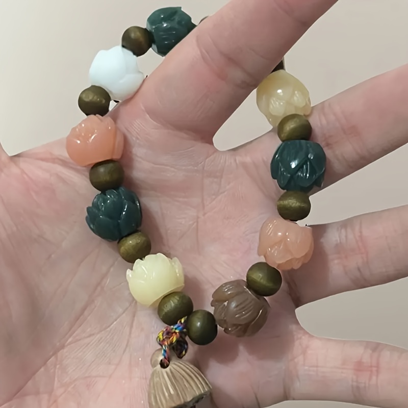 Chinese-style Lotus Shaped Lucky Necklace, Hand-Carved