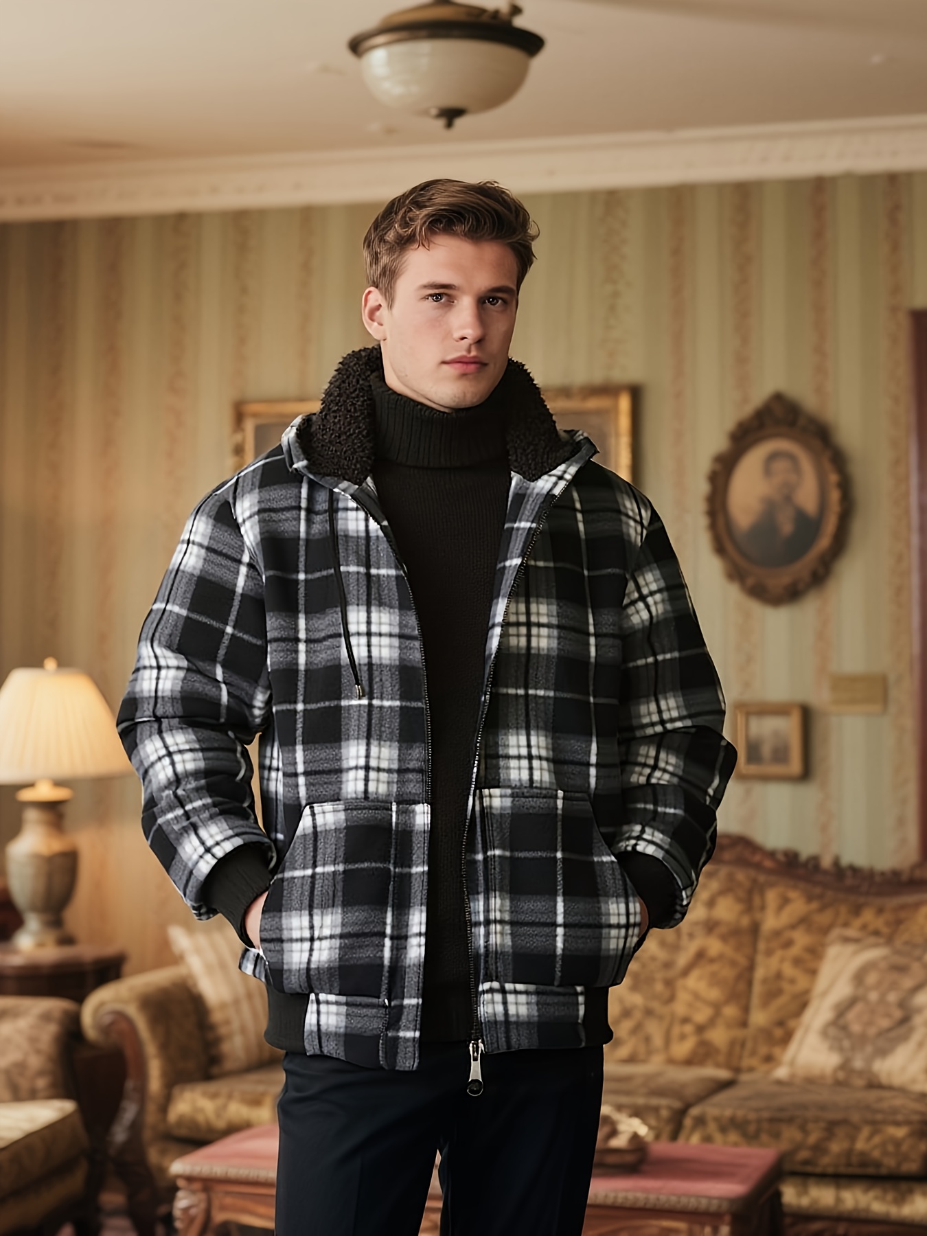 para homem - jaqueta de forro de lã espessa com   completo,   para   as  ,      / , bolsos com  , roupa de exterior para o frio para trabalho,   casuais e   - construção durável de poliéster,   de inverno, roupa de trabalho, camisola clássica com  , tecido   qualidade, entusiastas de atividades ao ar livre, jaqueta de trabalho, design  , material duradouro, trabalhadores ao ar livre,   para homem tamanh 0