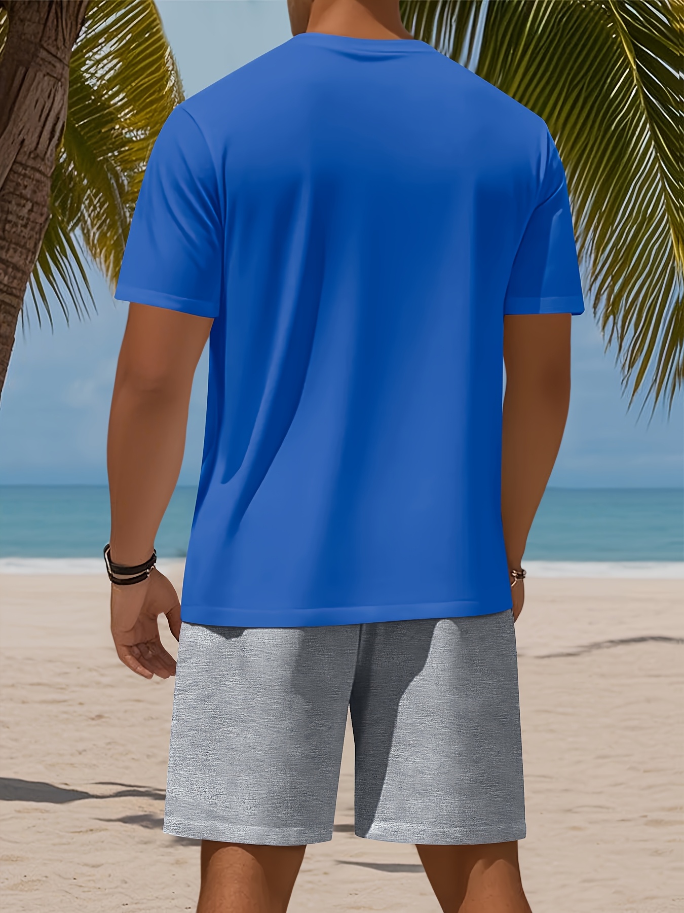 Men's Set, Solid Color Crew Neck Knit T-Shirt with Drawstring Cotton Shorts, Slightly Stretchy Fabric, Comfortable and Breathable, Perfect for Spring/Summer Outdoor Leisure and Sports, Keeps You Light and Carefree