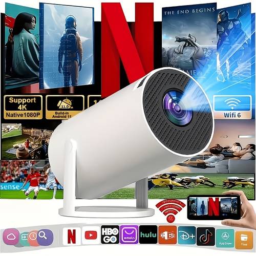 brand new convenient projector supports 4 with wifi 6 and wireless 5 0 adjustable screen 180 rotation built in 11 0 os 1080p local resolution theater and outdoor