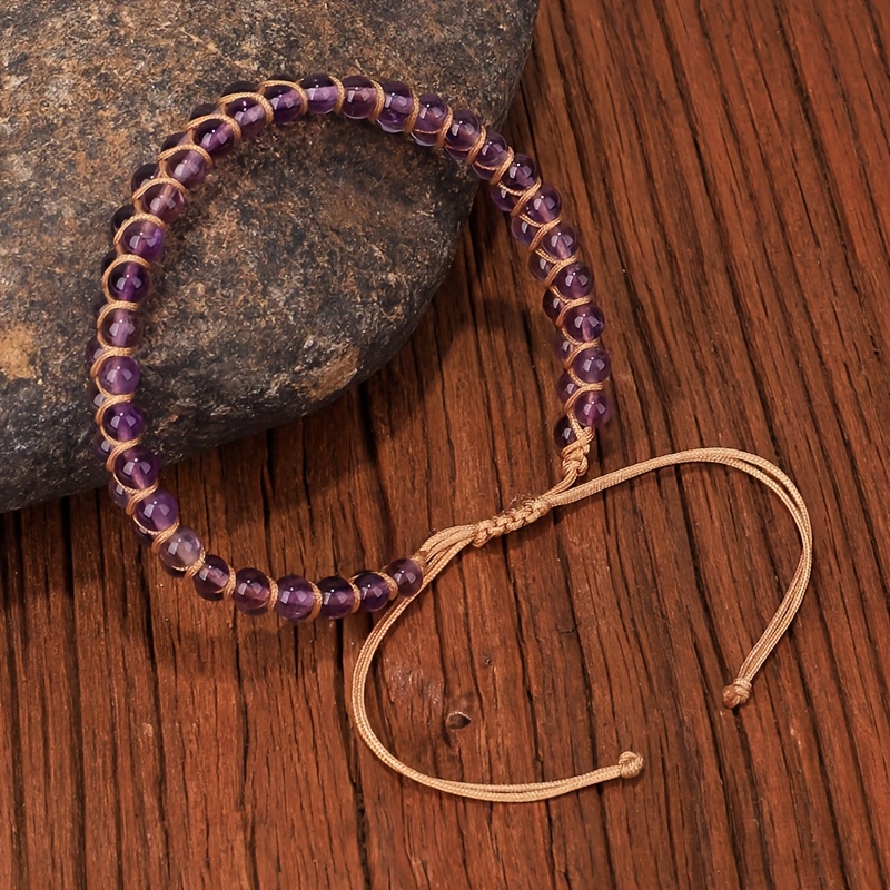 Artisan Crafted Boho Amethyst Bracelet, Double Strand