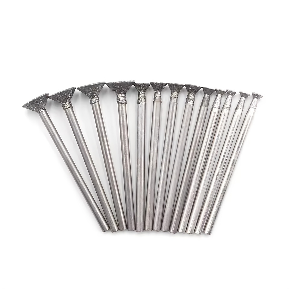 TEMU 13pcs Triangle Type Diamond Burr - 3/32 Inch Shank Diamond Mounted Engraving Bits Stone Carving Set For Rotary Tools