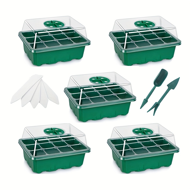 Set Of -cell Seedling Containers Featuring A Humidity Control Cover And Plant Markers