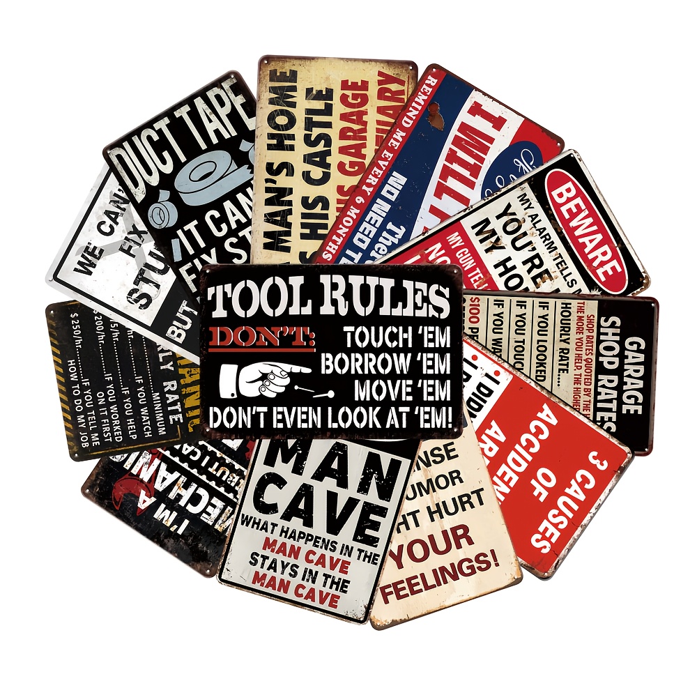 TEMU Set Of 12 Humorous Decorations For A Man Cave, Featuring Bar Signs And Plaques. Perfect For Enhancing The Ambiance Of A Garage, Caf&eacute;, Office, Kitchen, Or Home Bar, Measuring 12x8 Inches