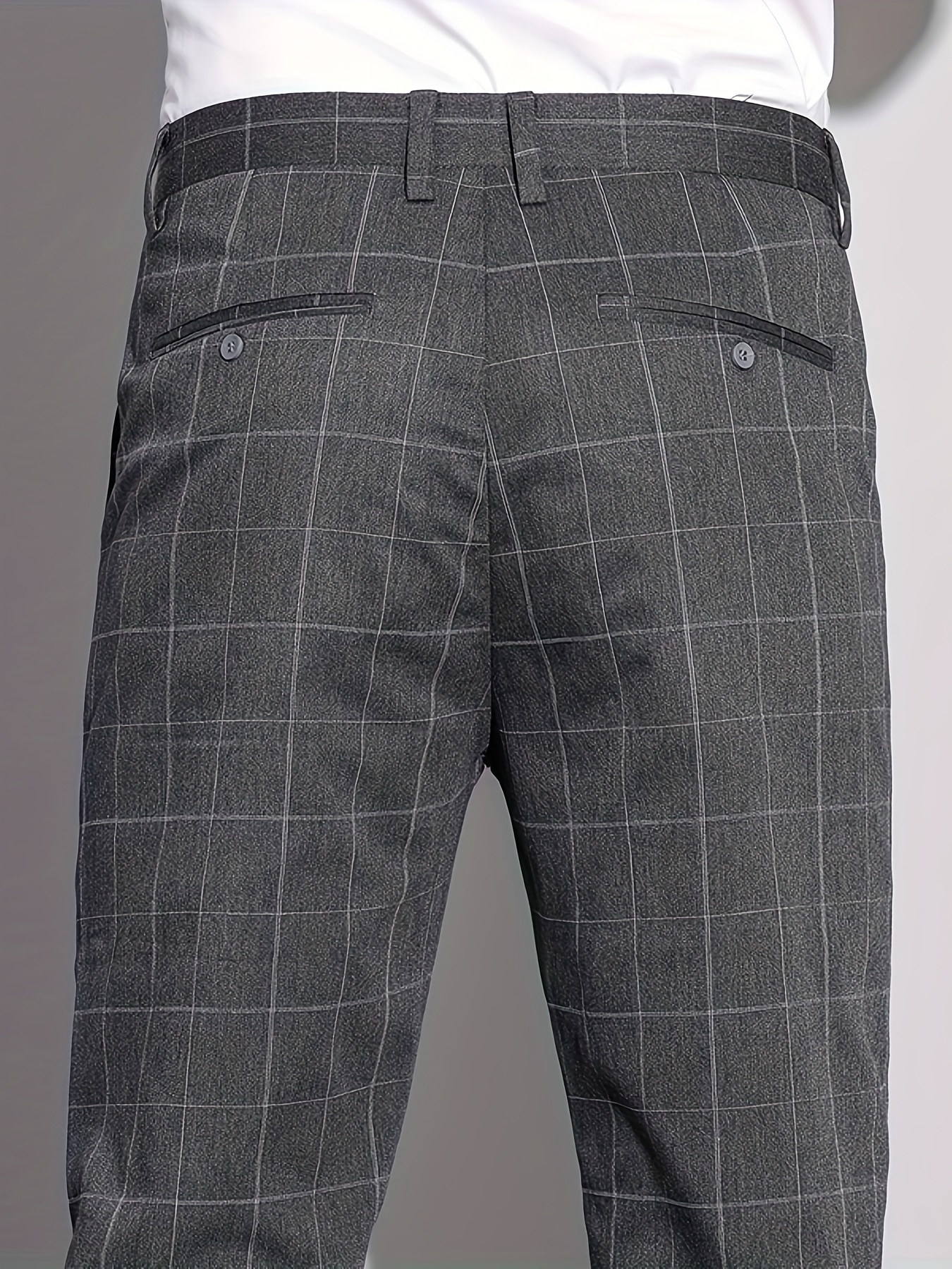 Men's Formal Checkered Slim Fit Trousers - Fall/Winter Collection - Polyester Blend - No Stretch - Regular Length - Suitable for European Market