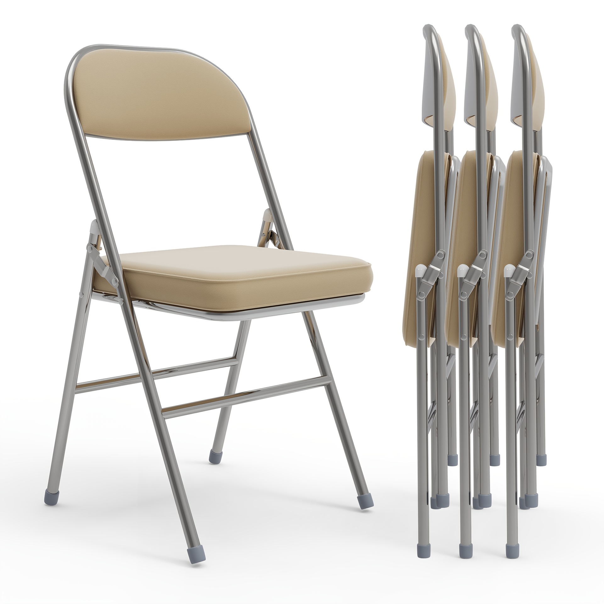 4pcs Pack Heavy-duty Commercial Folding Chairs With Pu Cushion & Sturdy Metal Frame - Indoor/outdoor Portable Chairs Suitable For Parties, Weddings, Events, Office - Space- Seats ( Assembly)