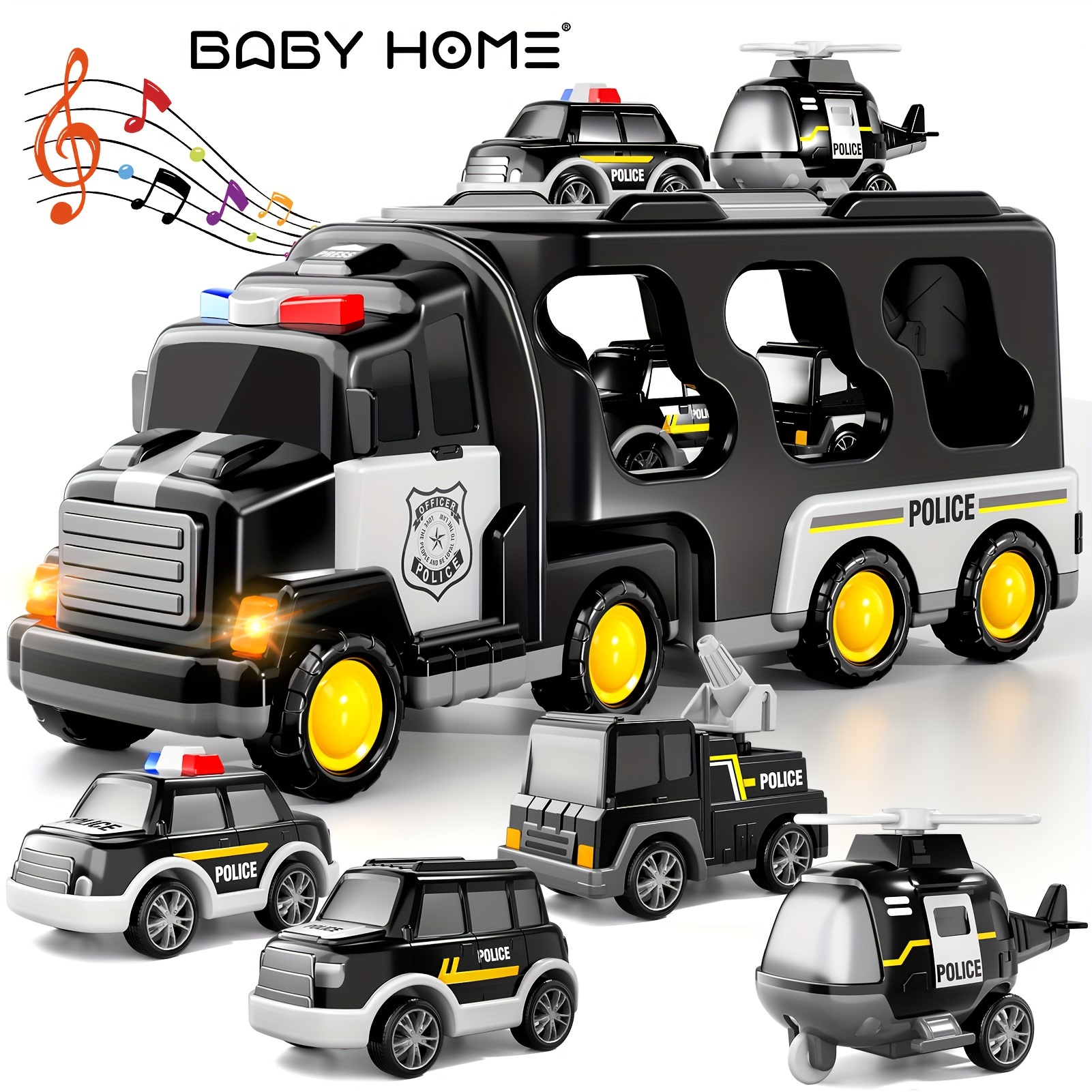 

Babyhome Police Truck Toys, 5 In 1 Truck Friction Power Toy Car, Christmas Birthday Gifts, Accessories Color Random