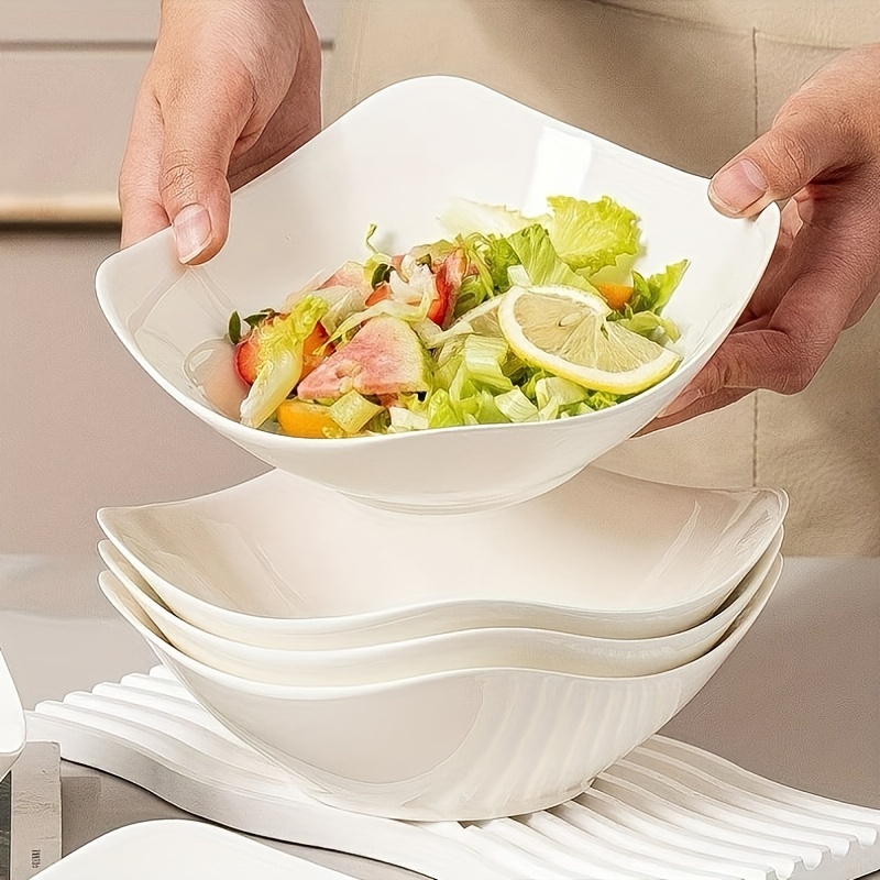 

4pcs Ceramic Bowl Set, Fruit Salad Vegetable Bowl, Dessert Soup Noodle Bowl, Household Pure White Creative Fruit Plate, Microwave Oven Dishwasher Refrigerator Safe, Kitchen Accessories