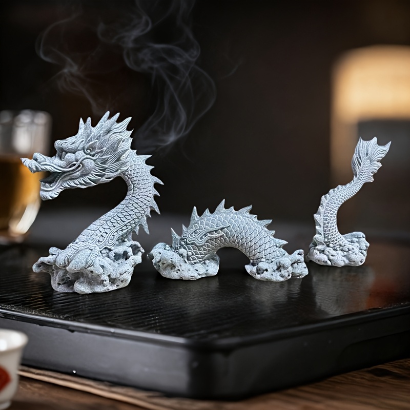 3個セット】中国の龍の彫刻 手作りの石のアート作品 家庭やオフィス
