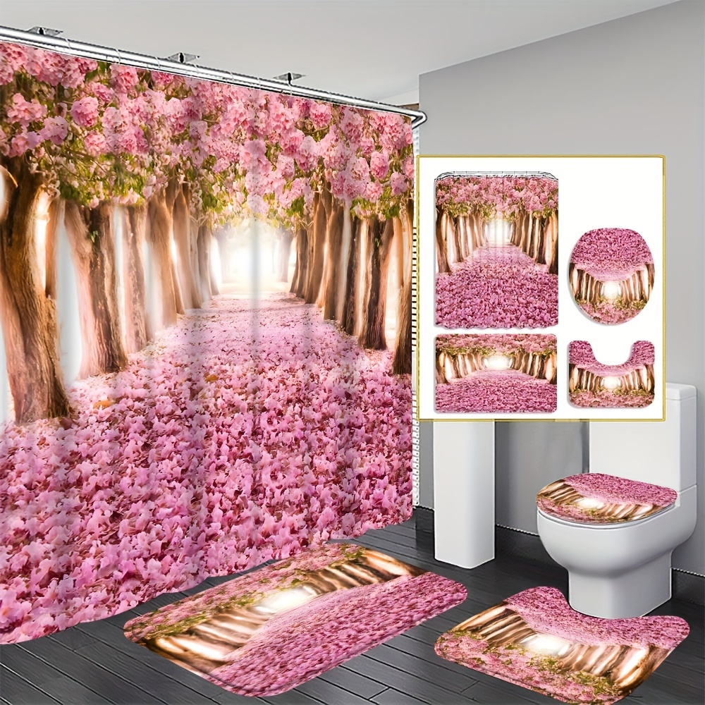 

Bath Set Curtain, , - Bathroom Decor , Includes Polyester U-shaped Mat And For - 's Day Ready