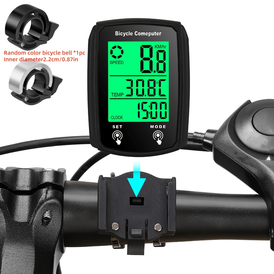 E-shop 2 Stück = 1 Stück Fahrradcomputer + 1 Stück Fahrradklingel, Multifunktionaler Fahrradtachometer, Einfache Installation, CR2032 Batterie,