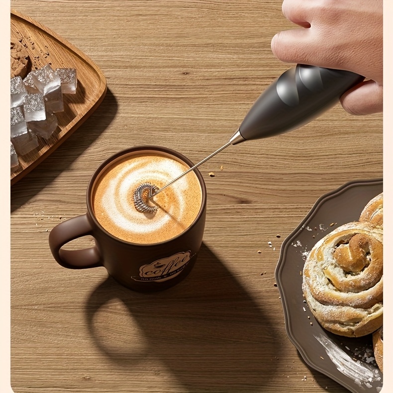 2025 New Stylish Multifunctional Handheld Electric Mixer - Battery-Powered (Battery Not Included) 1W Dual-Head Frother & Beater for Cappuccino, Matcha, Eggs, Latte - Ergonomic Kitchen Gadget with 3 Colors (Black/Beige/White), Small Mixer for Coffee, Dairy Whipping, Sleek Design, Metallic Accents