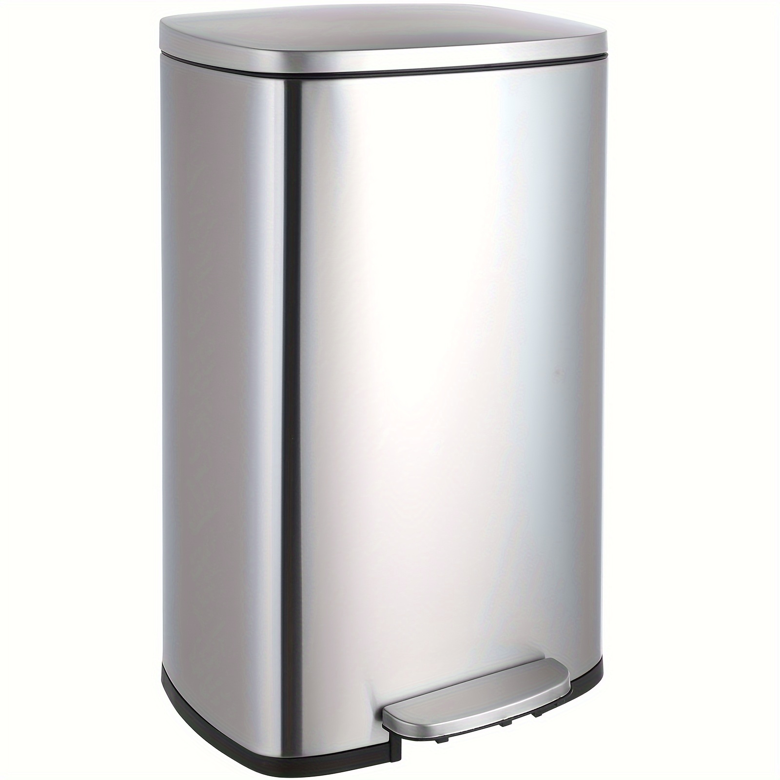 

50l Stainless Steel Trash Can With Lid, Soft Close Pedal Trash Can, Large Pedal Bin, Removable Inner Bin, Odor Isolator, For Kitchen, Bathroom, Office, Silver