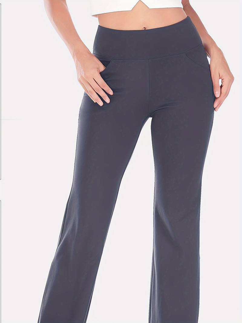 Legging Bootcut Femme Taille Haute Avec Poches - Pour Yoga, Fitness, Quotidien, Tissu Opaque Et Doux
