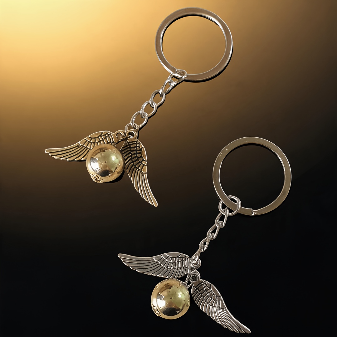 TEMU Wb 2pcs Golden Keychains, Keychains, Metal Wing Charms, Exquisite Decorative Pendant, Backpack Accessory, Key Ring Pendant, Ideal Gift For Fans