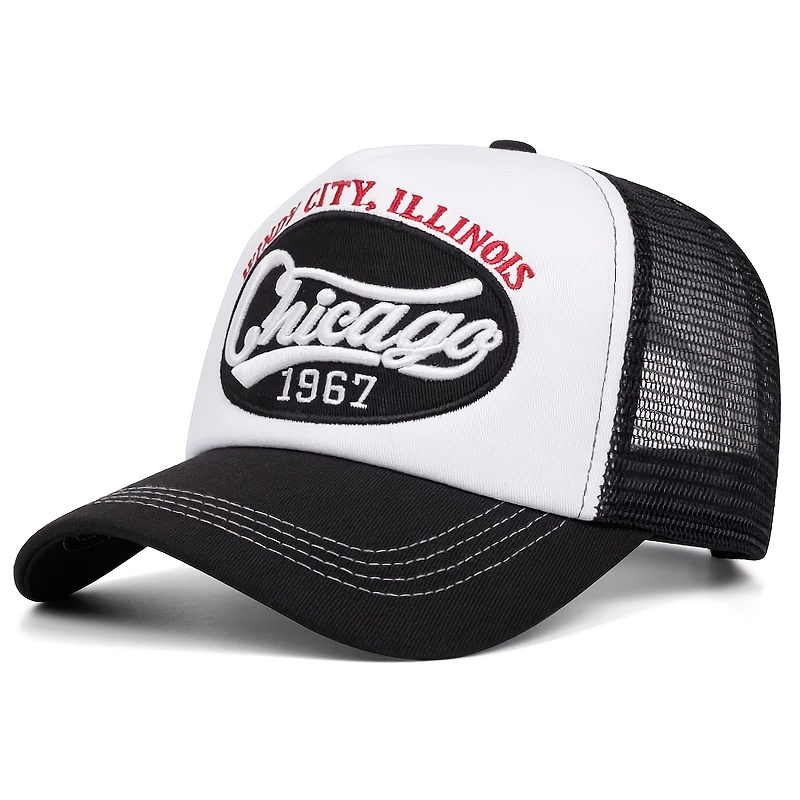 TEMU Chicago 1967 Letter Embroidery Sponge Cappellino da baseball nuovo estate Sport all' Cappello a rete Visiera Hat Trendy Protezione solare Casual