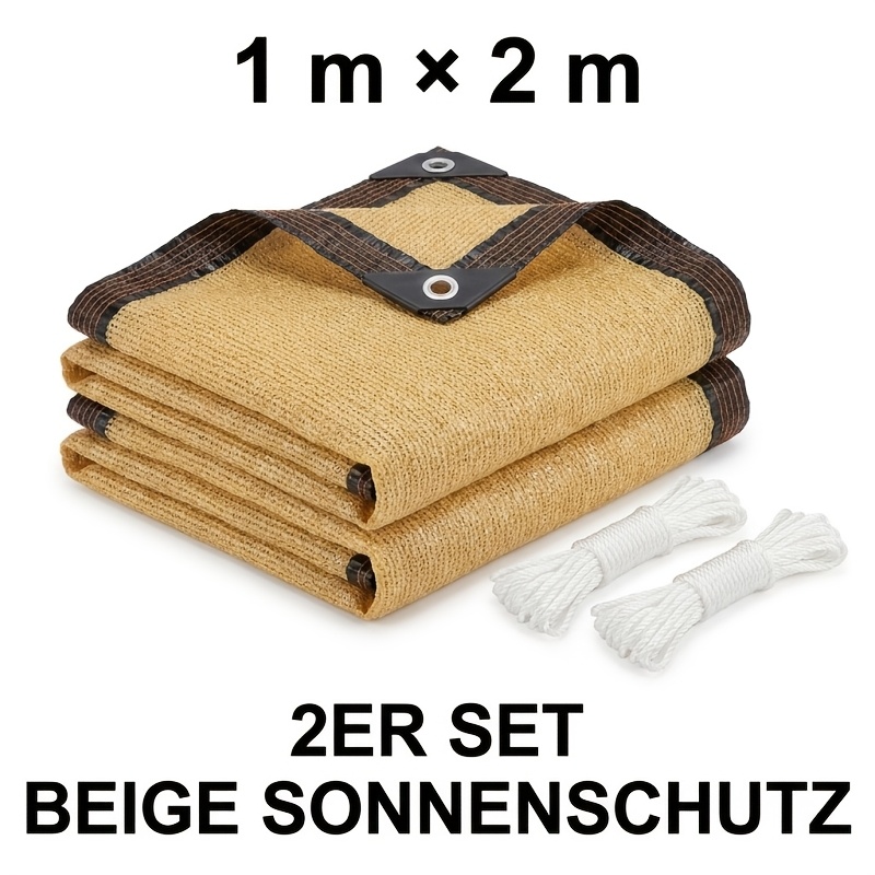 Image of 2pcs Beige Premium Sun Shade Fabric, Patio Restaurant , Playground Sunshade Top, Outdoor Event Shade Canopy, Windproof And Rainproof, And Free Hanging Ropes Included