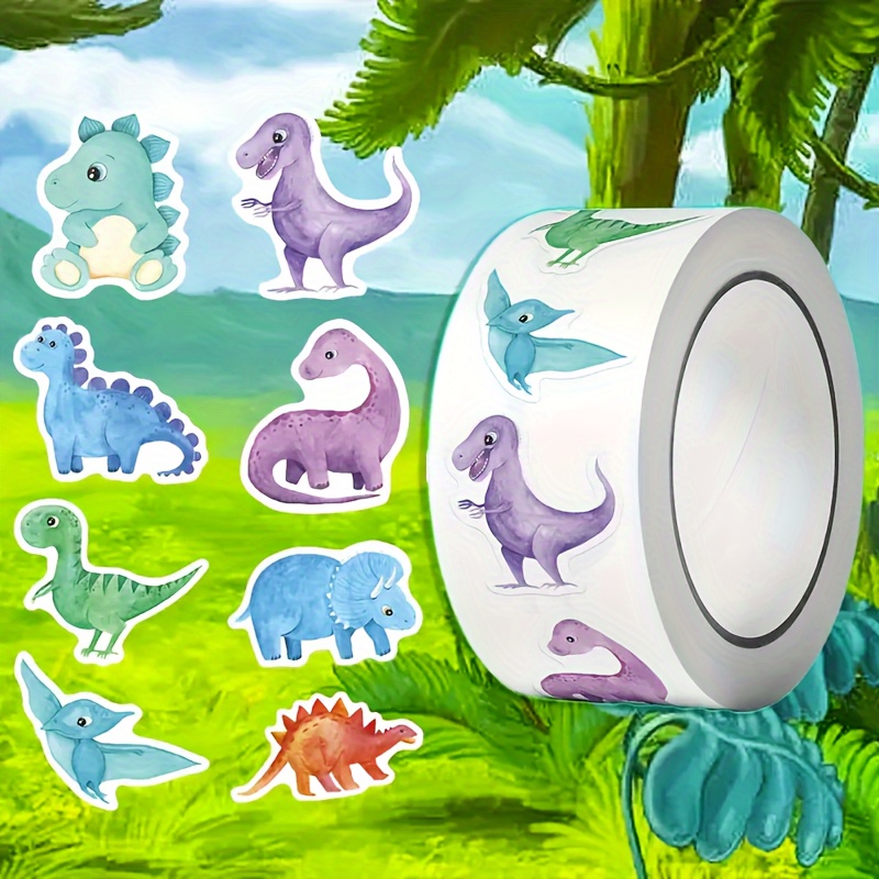 

500pcs Dinosaur & Animal Shaped Sticker Roll - Mixed Colors, Self-adhesive Paper Labels For Gift Boxes, & Crafting