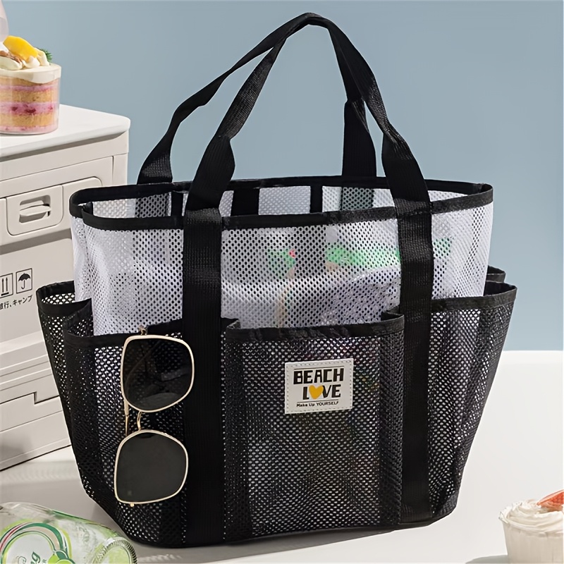 TEMU Nueva Bolsa de Playa de Malla con Múltiples Bolsillos, Paquete Individual, Gran Capacidad, Estilo de , Disponibles