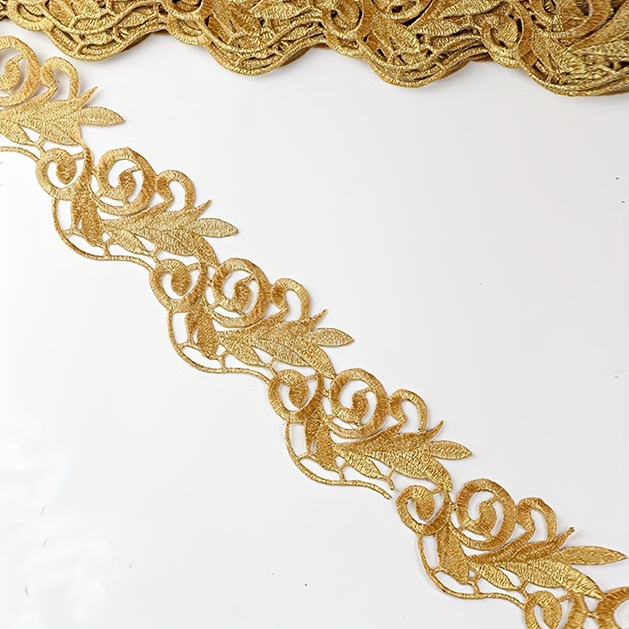 Image of 1m Golden Embroidered Lace, Decorative Trims, With Hot Melt Glue, Adhesive; Suitable For Wedding Dress, Performance Wear, Hats, Bags, Home Goods Decoration