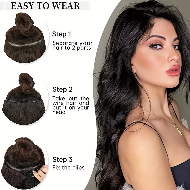 24 inch wavy curly hair extension with invisible headband adjustable size   clips   extension clips for ladies details 7
