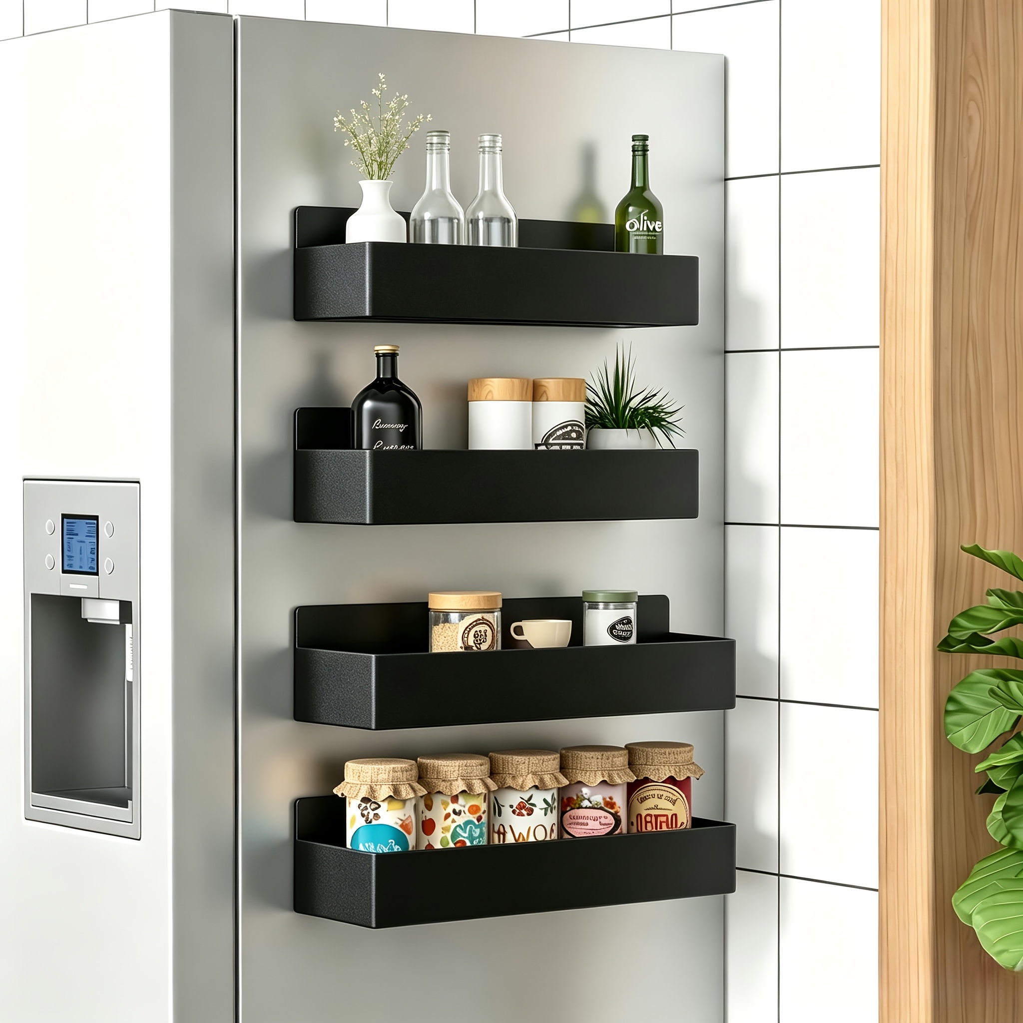TEMU 4/2/1 Movable Metal Refrigerator Magnetic Storage Rack, Multi-functional Kitchen/bathroom Storage Box, Space-saving . Magnetic Spice Rack,