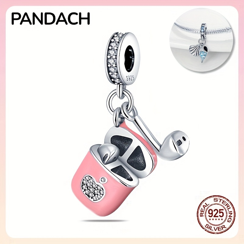 

925 Sterling Silver Pink Headphone Charm Bead With Cubic Zirconia, Compatible With Original 3mm Charm Bracelets, Fashionable Gift For Women