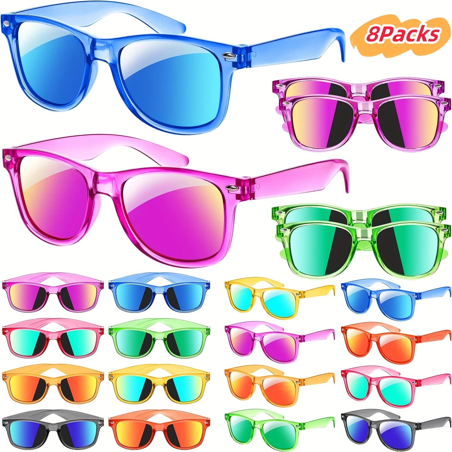 

8-pack Kids Neon Translucent Glasses, & , , Running Sports, Decorative Glasses For Beach Pool Birthday Party, Great Gift For Kids