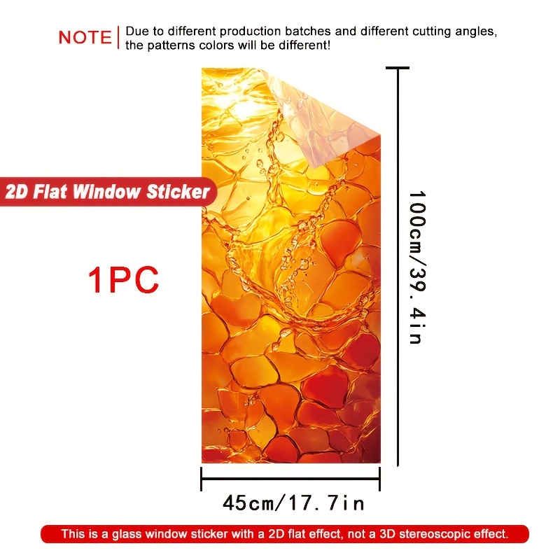 TEMU 2d Flat - 2d Flat - 1pc Of Orange Liquid Cell 2d Flat Window Decal, Ideal For Home Decoration, Privacy Stickers For Windows, Perfect For