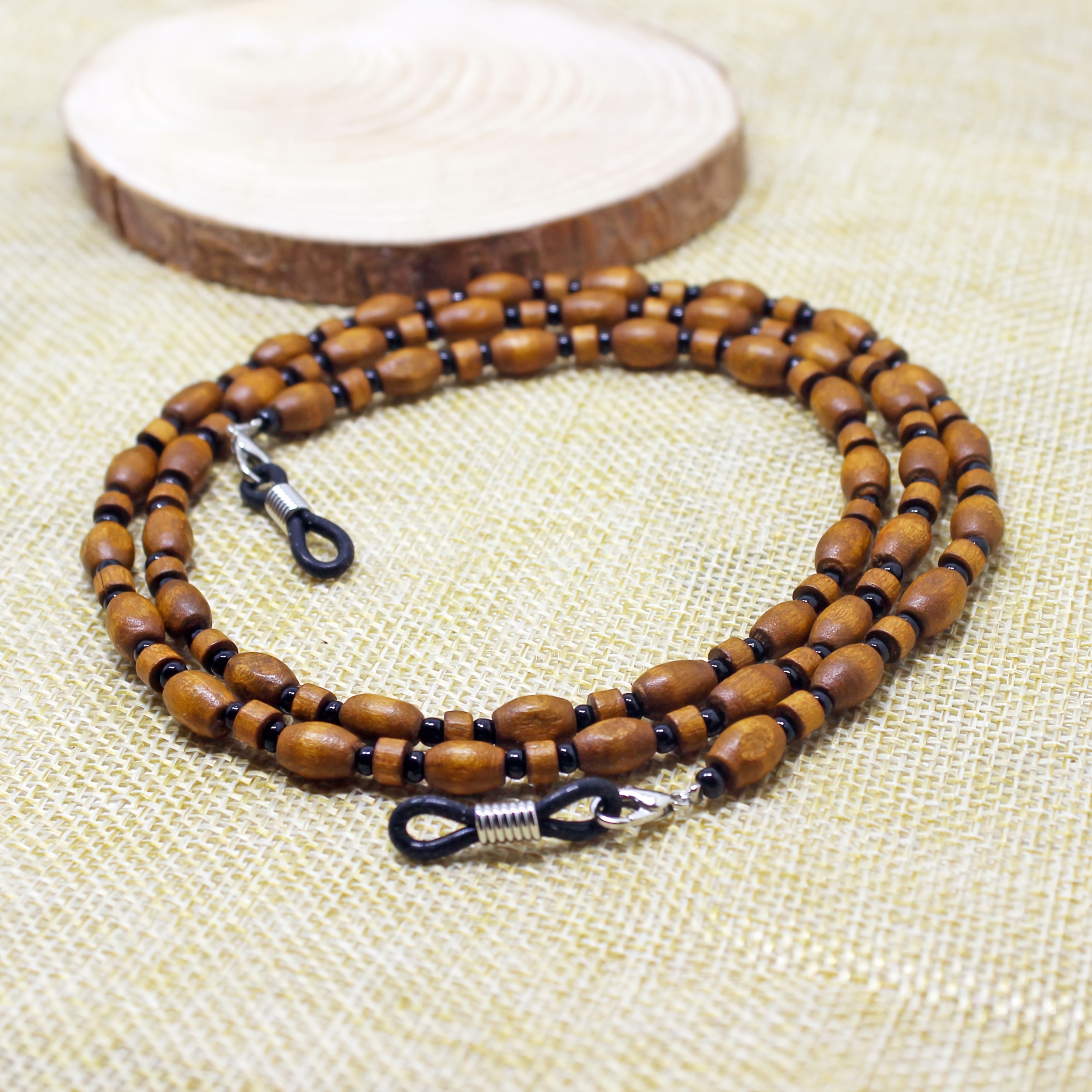 TEMU 1pc Handmade Wooden Bead Glasses Chain - Vintage British Style Retro Bead Design, Natural Wood Grain, Eyeglass Hanging Chain For , Everyday