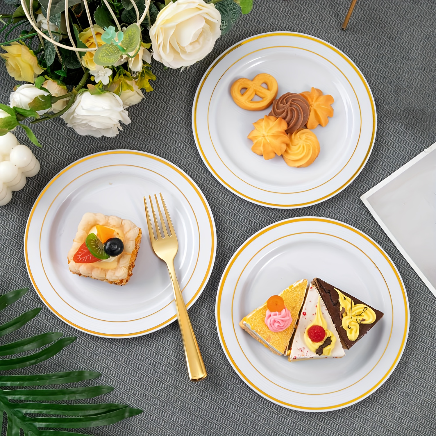 50pcs white plastic plates inch heavy duty Temu Mauritius - Main Image