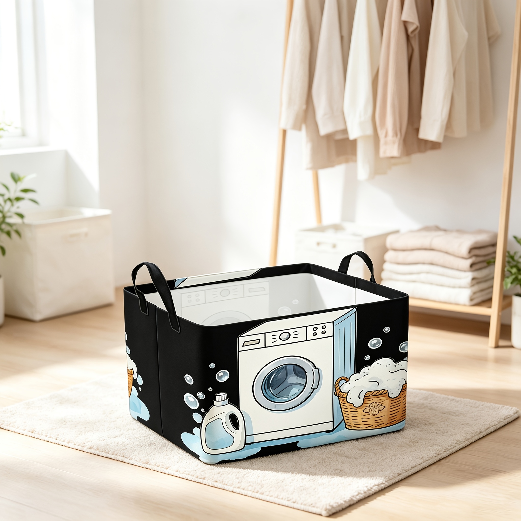 TEMU 1-pack Washing Machine Laundry Detergent Storage Basket With Foam Pattern, Open Storage Shelf Organizer Box, Large Rectangular Foldable Storage