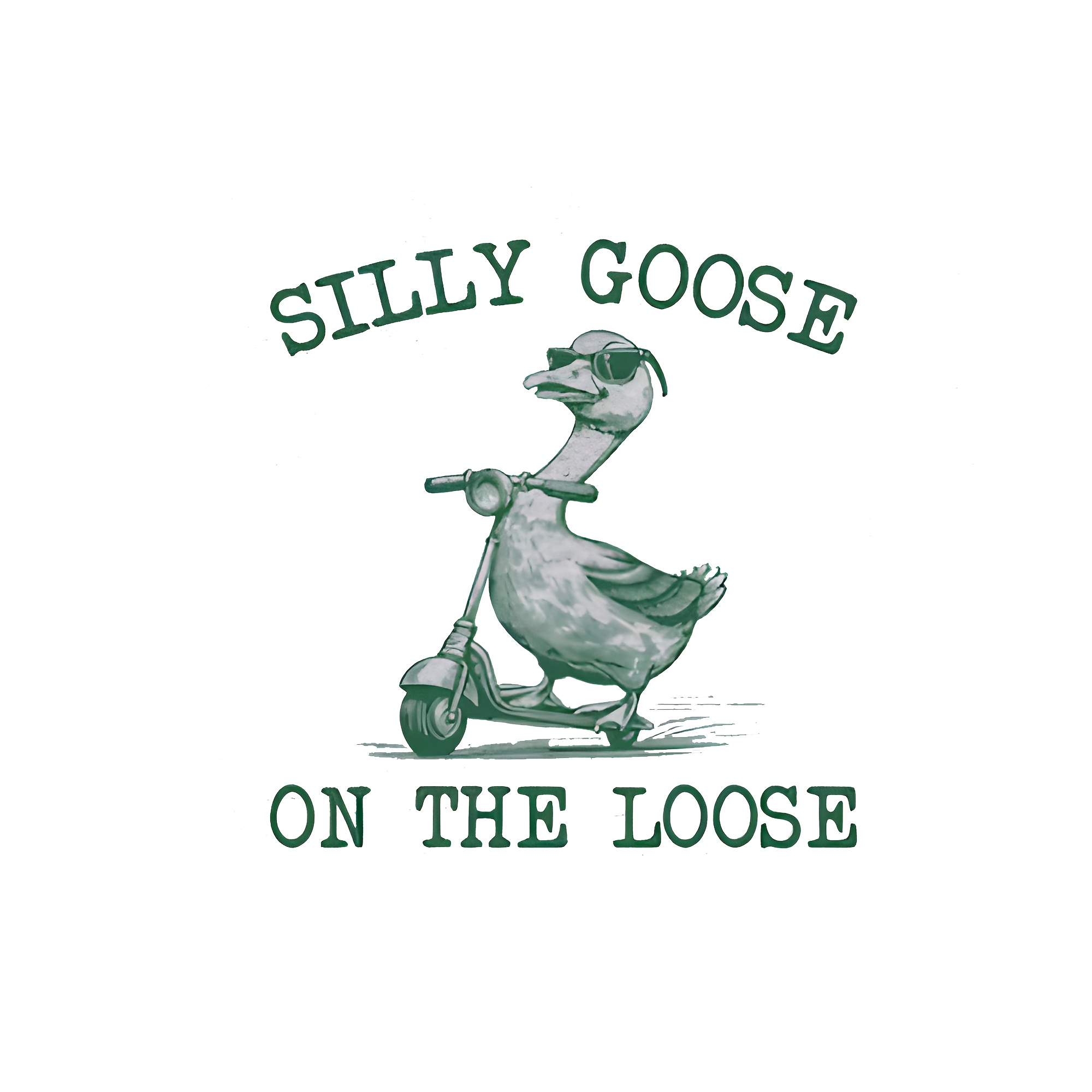 

Very Interesting, Cute, And Cool Goose "vinyl Heat Transfer Sticker - Cute Cartoon Goose Riding Scooter Design, T-shirts, Pillows, Backpacks | Quirky Farmhouse Gift