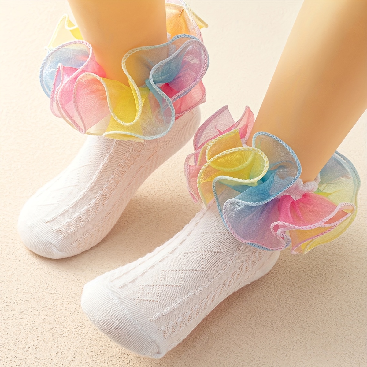 Image of A Pair Of Colorful Lace Breathable Fashion Versatile Princess Dance Socks For Girls