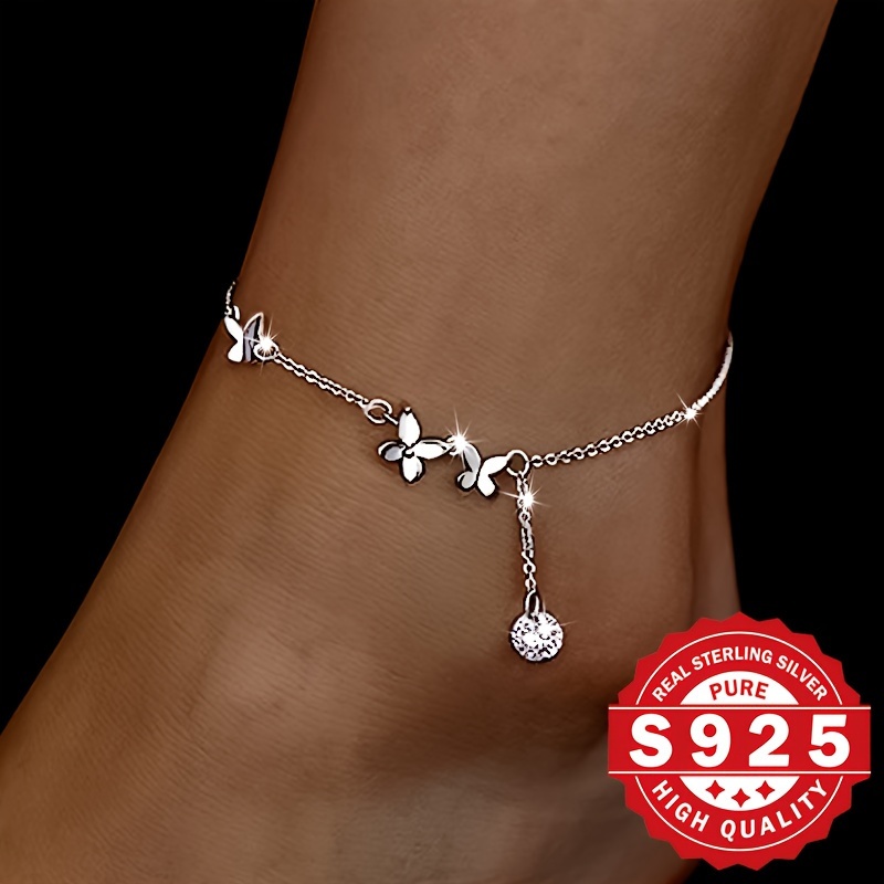 

Elegant 925 Sterling Silver Butterfly Anklet With Cubic Zirconia, Bling Bling Vacation Style, Hypoallergenic, Perfect For Beach Outings