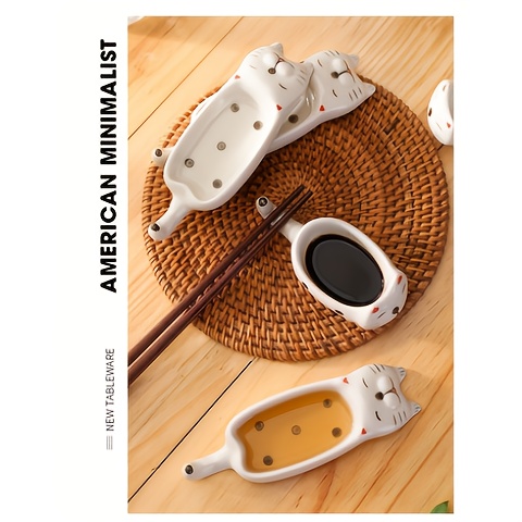 2pcs set cat ceramic   ceramic cute cat multifunctional seasoning plate chopstick holder snack dipping plate13 5 4 5cm 5 31 1 77in versatile   tableware suitable for appetizers desserts sushi sauce small plates Product details 9