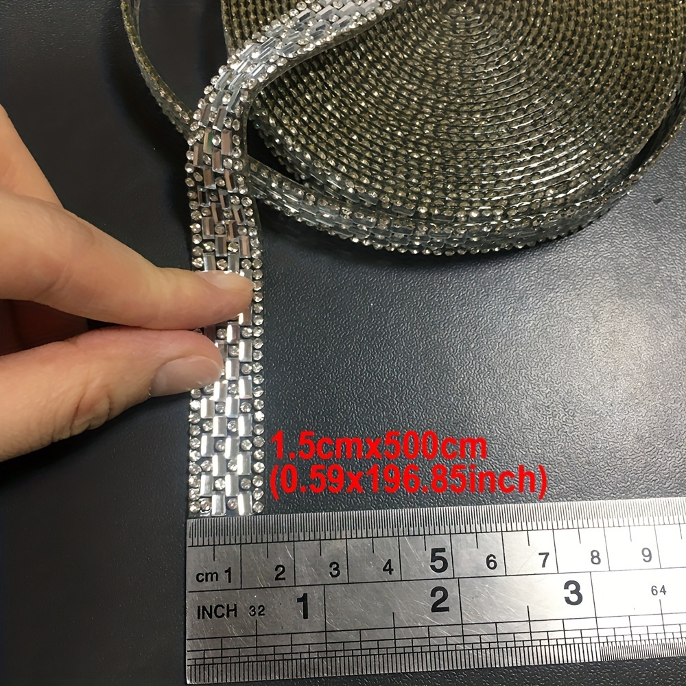 Image of Length 5m/196.85inch Rhinestone Glass Trim Self Adhesive Crafts Sticker, Rhinestone Tape For Car, Phone, Clothes, Wedding Party Decor