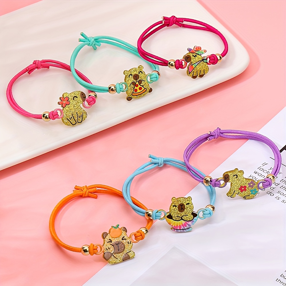 Image of 6pcs Cute Capybara Acrylic Bracelet Set For, Fashion Novelty Jewelry Gifts For , Perfect For Birthday Parties, Music Festivals, Holiday Presents For Daughter & Granddaughter