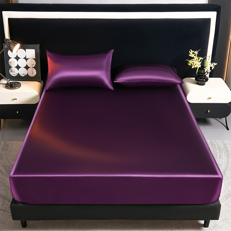 1pc solid color satin fitted sheet 11 sizes 12 colors deep   soft and comfortable   protective bedding for bedroom and   pillow and pillowcase not included   use