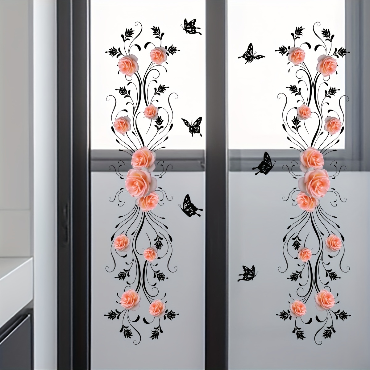 

1pc Rose & Butterfly Vine Mirror Sticker - Self-adhesive Removable Pvc Wall Decal, Classic Floral Pattern, For Home & Bathroom Decor, Reusable, Irregular Shape, Half-matte , 5mil Thickness